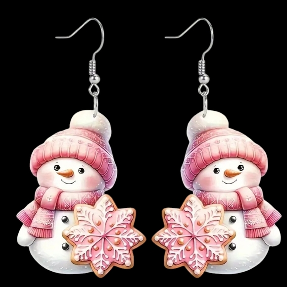 NEW Acrylic Snowflake and Snowman Dangle Earrings - Picture 2 of 7